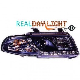 Far&oacute;is frontais (1016786) AUDI A4 99-01, preto, transparente, REAL DAY LIGHT