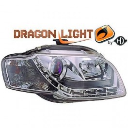 Farois frontais (1017885) Audi A4 04-08 transparente, cr&oacute;mio, DRAGON LIGHT