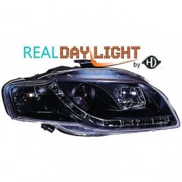 Farois frontais (1017987) Audi A4 Lim/Avant(8E) 04-07 preto, transparente, REAL DAY LIGHT