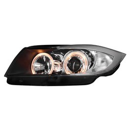 Far&oacute;is frontais angel eyes BMW E90 / 91 05-08 fundo preto.