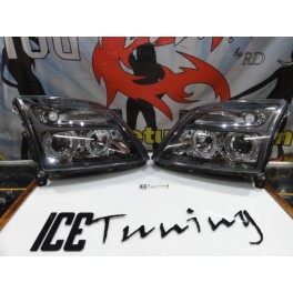 Farois frontais angel eyes fundo preto Opel Vectra C 02-05 