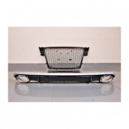 Kit grelha frontal + difusor traseiro + ponteiras Audi A4 B8 09-12 Look RS4.