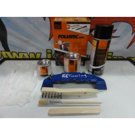 Tinta alta temperatura Foliatec, azul racing, para bombas / pin&ccedil;as de trav&atilde;o, kit 3 componentes + kit de instala&ccedil;&atilde;o