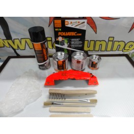 Tinta alta temperatura Foliatec, laranja neon, para bombas / pin&ccedil;as de trav&atilde;o, kit 3 componentes + kit de instala&ccedil;&atilde;o