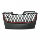 Grelha, JOM, VW Golf 5, GTI look, honey comb mesh, black with red frame line, badgeless