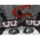 Farois angel eyes BMW E46 4 portas / limosine 98-01 fundo preto com angel eyes em branco
