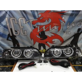 Farois frontais Angel eyes BMW E39 Fundo preto 95-03