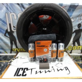  Kit + tinta FOLIATEC em spray definitiva para pintura/repara&ccedil;&atilde;o de jantes Preto Brilhante