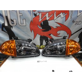 Far&oacute;is frontais Honda crx del sol 92-97 JDM Fundo preto + piscas laranja EURO look