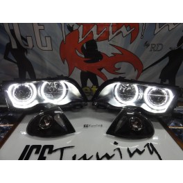 Farois angel eyes BMW E46 4 portas / limosine 98-01 fundo preto com angel eyes em branco