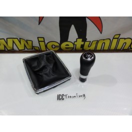 Manete em pele de 6 velocidades (furo 14mm) + Fole em pele + Aro em cromado para Mercedes W212 / W204 / CLS