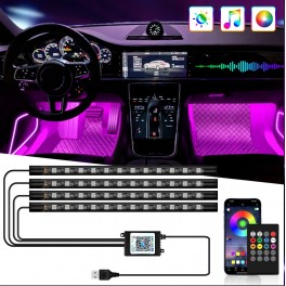Kit de 4 fitas 32cm em led din&acirc;mico luz ambiente com led alta qualidade RGB (luz cortesia / foot led) para tablier multicolor