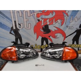 Far&oacute;is frontais com luz branca 5000k para Honda crx del sol 92-97 JDM Fundo preto + piscas laranja JDM look