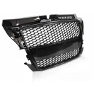 Grelha frontal audi a3 8P 08-12 HATCHBACK / SPORTBACK / CABRIO RS3 look c/suporte para s&iacute;mbolo preto brilhante
