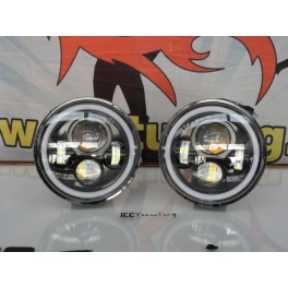 Far&oacute;is FULL LED CREE de 7" Angel eyes e pisca em led para Hummer, Jeep Wrangler JK TJ LJ, Land Rover Defender