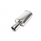 Escape / silenciador traseiro desportivo universal em aço inoxidável (100% inox) com saída de 100 mm redonda obliqua (com corte)