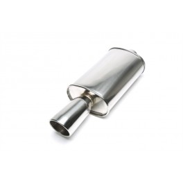 Escape / silenciador traseiro desportivo universal em a&ccedil;o inoxid&aacute;vel (100% inox) com sa&iacute;da de 100 mm redonda obliqua (com corte)