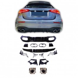 Difusor traseiro em pl&aacute;stico ABS + ponteiras, para Mercedes Classe A hatchback de 2019-2023 Look A45 em preto piano brilhante