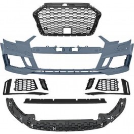 Para-choques frontal Audi A3 Sportback 16-20 Look RS3 em pl&aacute;stico com espa&ccedil;o para ACC e sensores de estacionamento