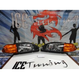 Farois frontais com luz branca 5000k Honda civic 92-95 JDM + piscas frontais 4 portas fundo laranja JDM Look.