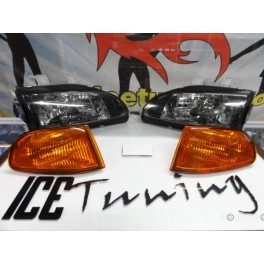 Farois frontais com luz branca 5000k Honda civic 92-95 JDM Fundo + piscas frontais 2 portas fundo laranja JDM Look